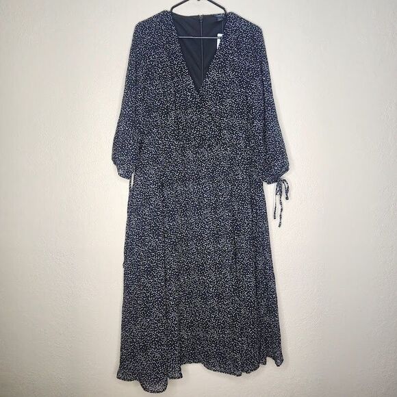 Torrid Midi Dress Women's 12 Black Polka Dot Stretch Flocked Chiffon Semi-Sheer - Picture 1 of 10